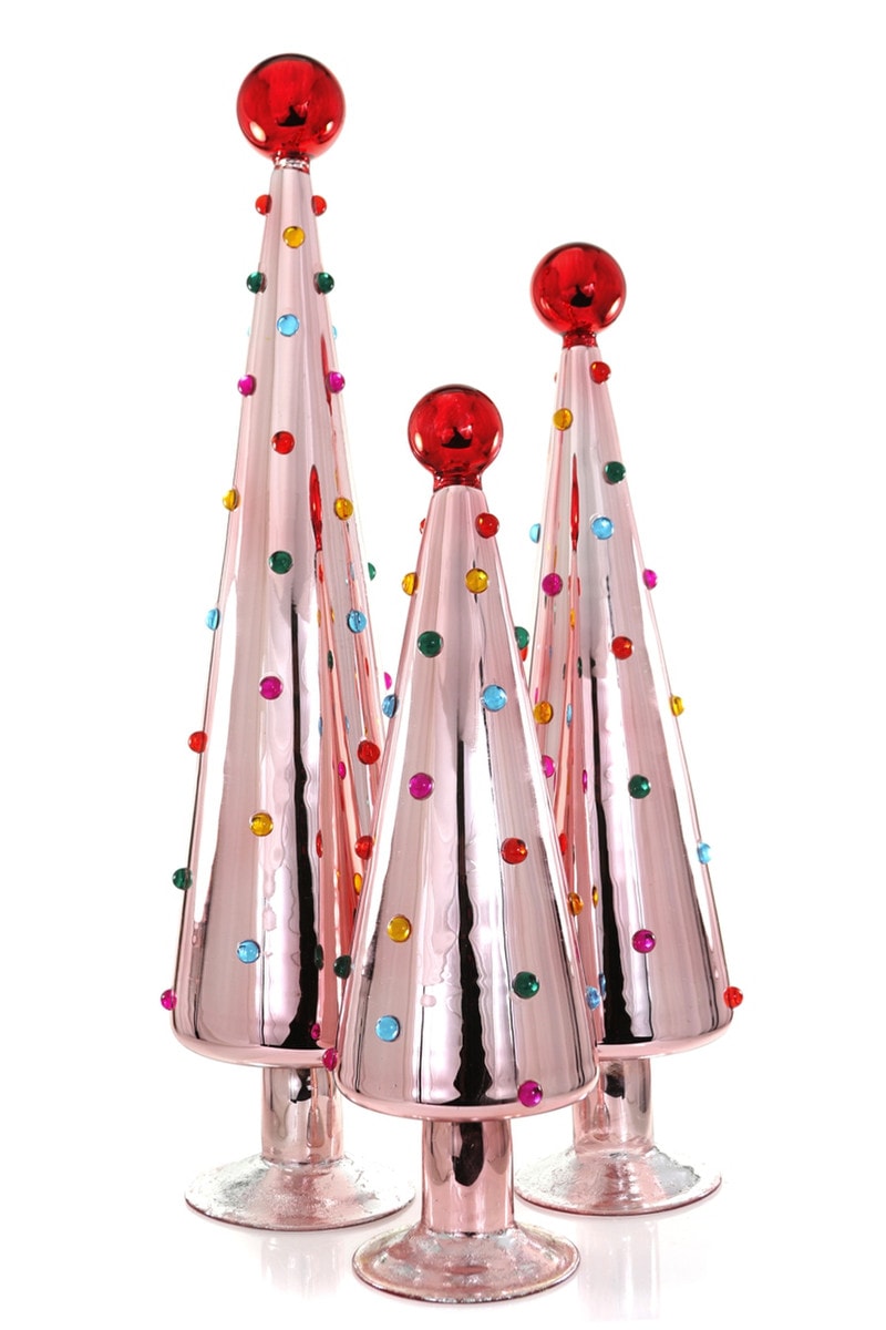 DECORATED DOTTED TREES-PINK SET/3