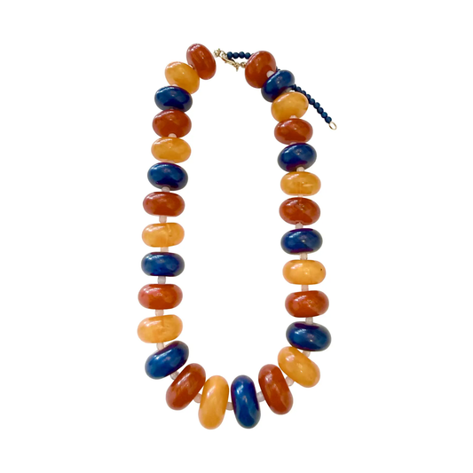 Bailey Chunky Beaded Necklace in Orange/Navy Mix