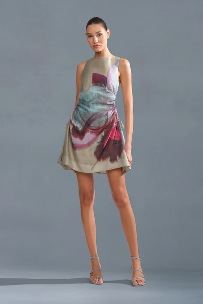 AMUR Waverlyn Ruched Mini Dress in Sage Orchid