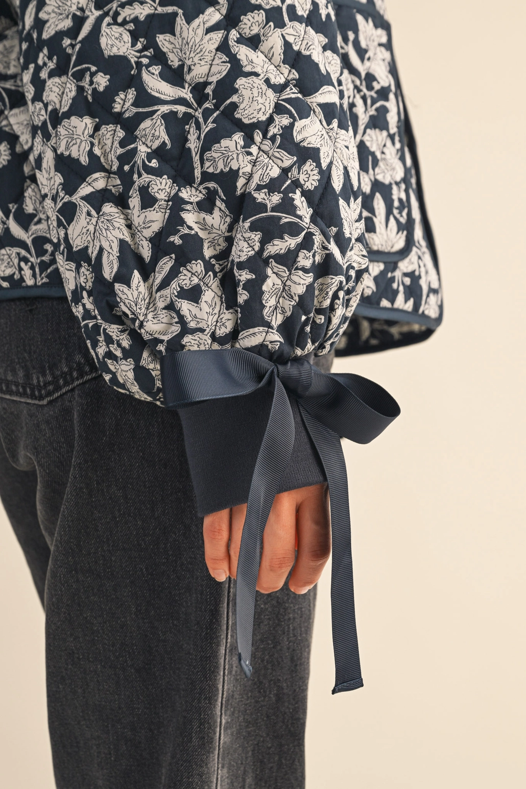 Floral Quilted Jacket with Ribbon