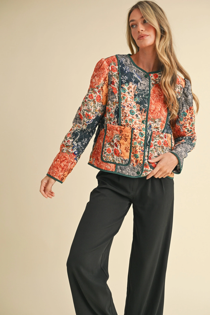 Exclusive Quilted Jacket with Floral Patchwork