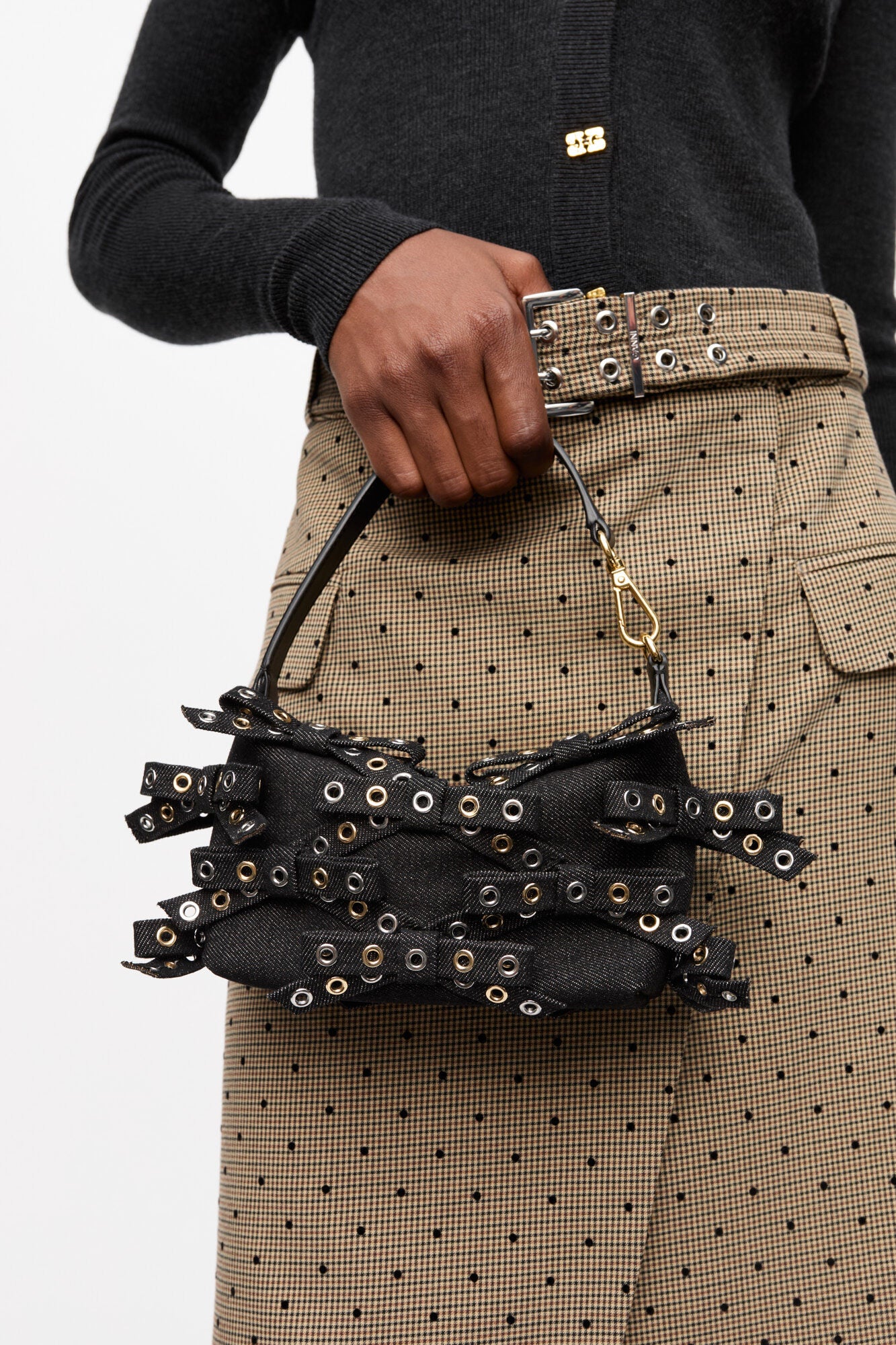 Ganni BLACK DENIM SMALL BUTTERFLY POUCH BOW BAG