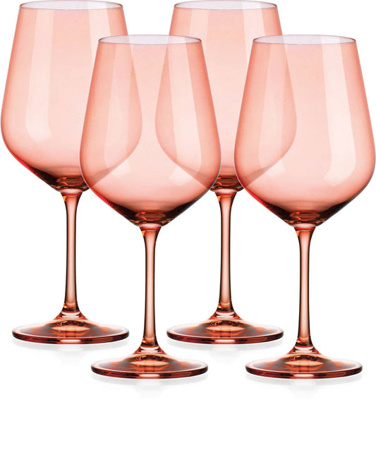 Set of Four Colored Red Wine Glasses - Coral