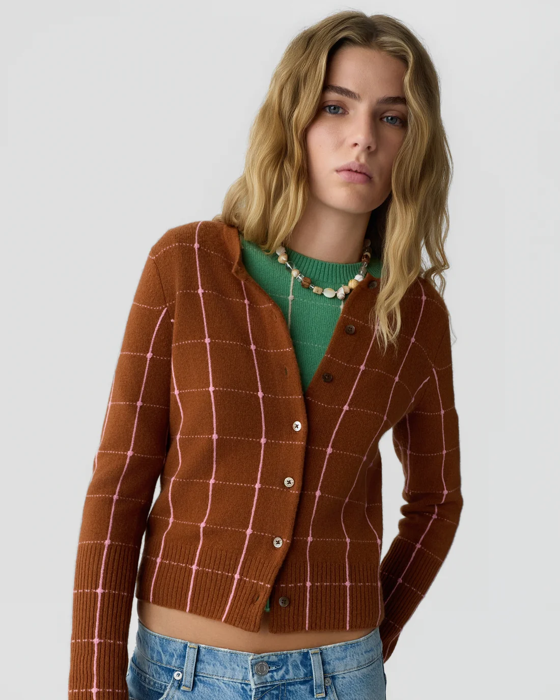Guest in Residence Jane Checker Cardigan - Burnt Sienna