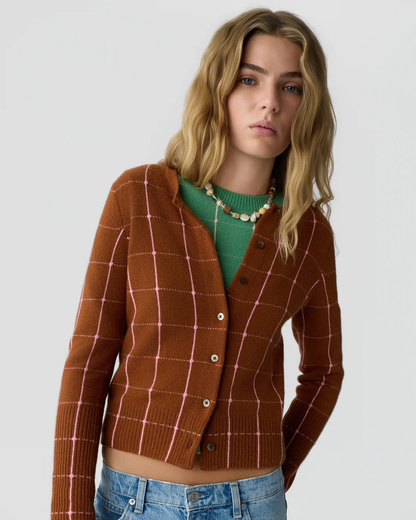 Guest in Residence Jane Checker Cardigan - Burnt Sienna
