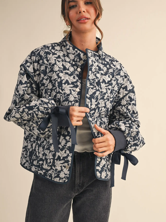 Floral Quilted Jacket with Ribbon