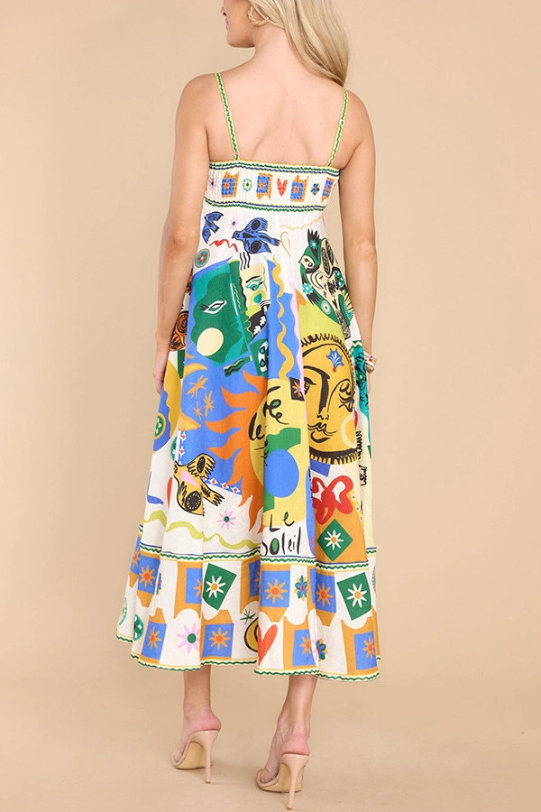 Folk Print Midi Dress