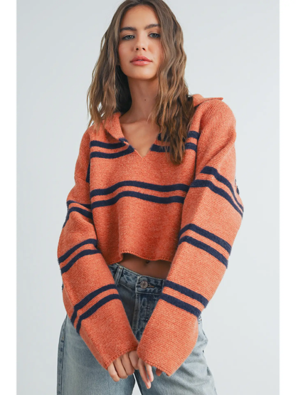 Buttermelon Stripe Sweater - Rust& Navy