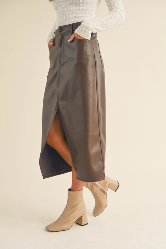 MIOU MUSE BROWN PLEATHER SKIRT