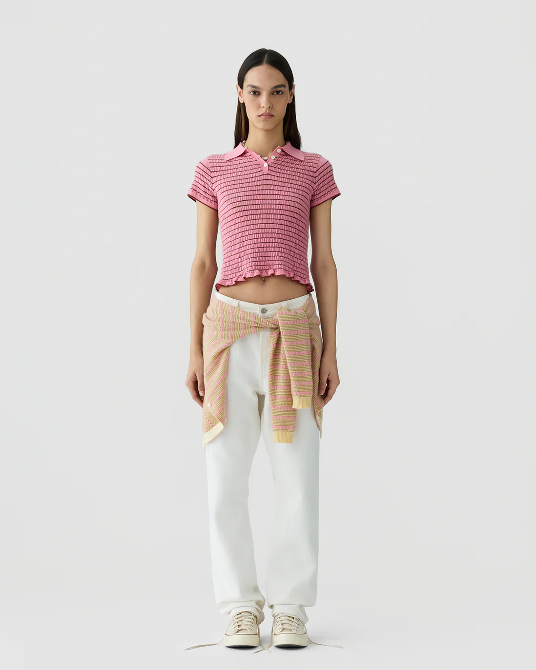 Guest in Residence Smocked Shrunken Polo - Sprinkle/Burnt Sienna