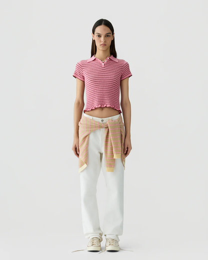 Guest in Residence Smocked Shrunken Polo - Sprinkle/Burnt Sienna