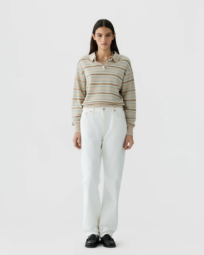 Guest in Residence Collegiate Stripe Polo - Sandstone Combo