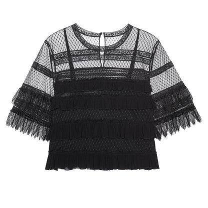 The Great The Winter Mesh Flounce Top