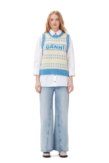 GANNI Blue Graphic O-Neck Vest