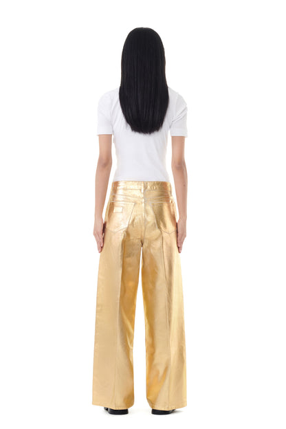 GANNI GOLD FOIL WIDE JEANS