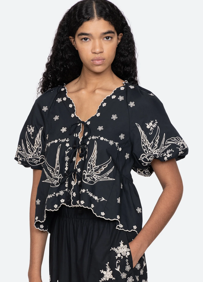 SEA Kingsley Embroidered Tie Top