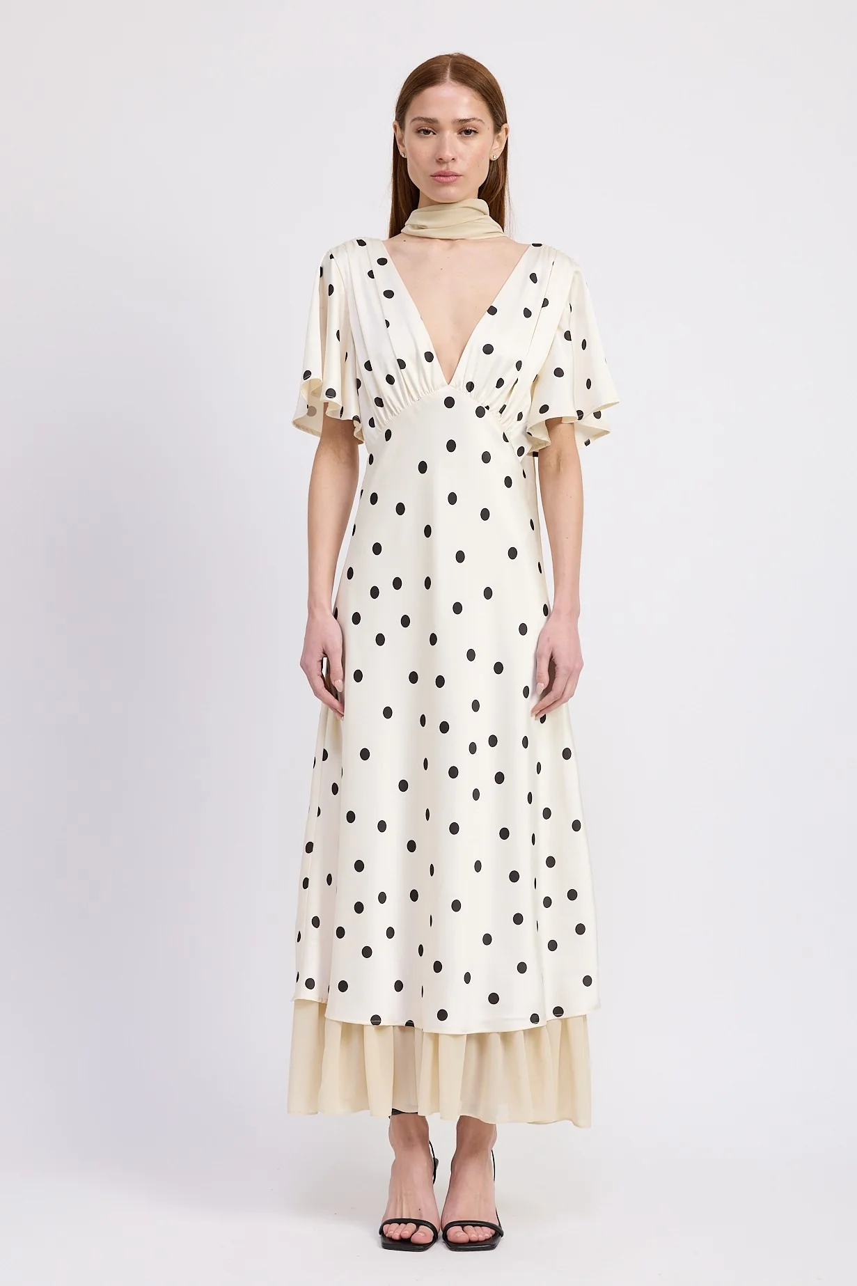 En Saison Floretta Polka Dot Printed A-line Dress - Ivory Black
