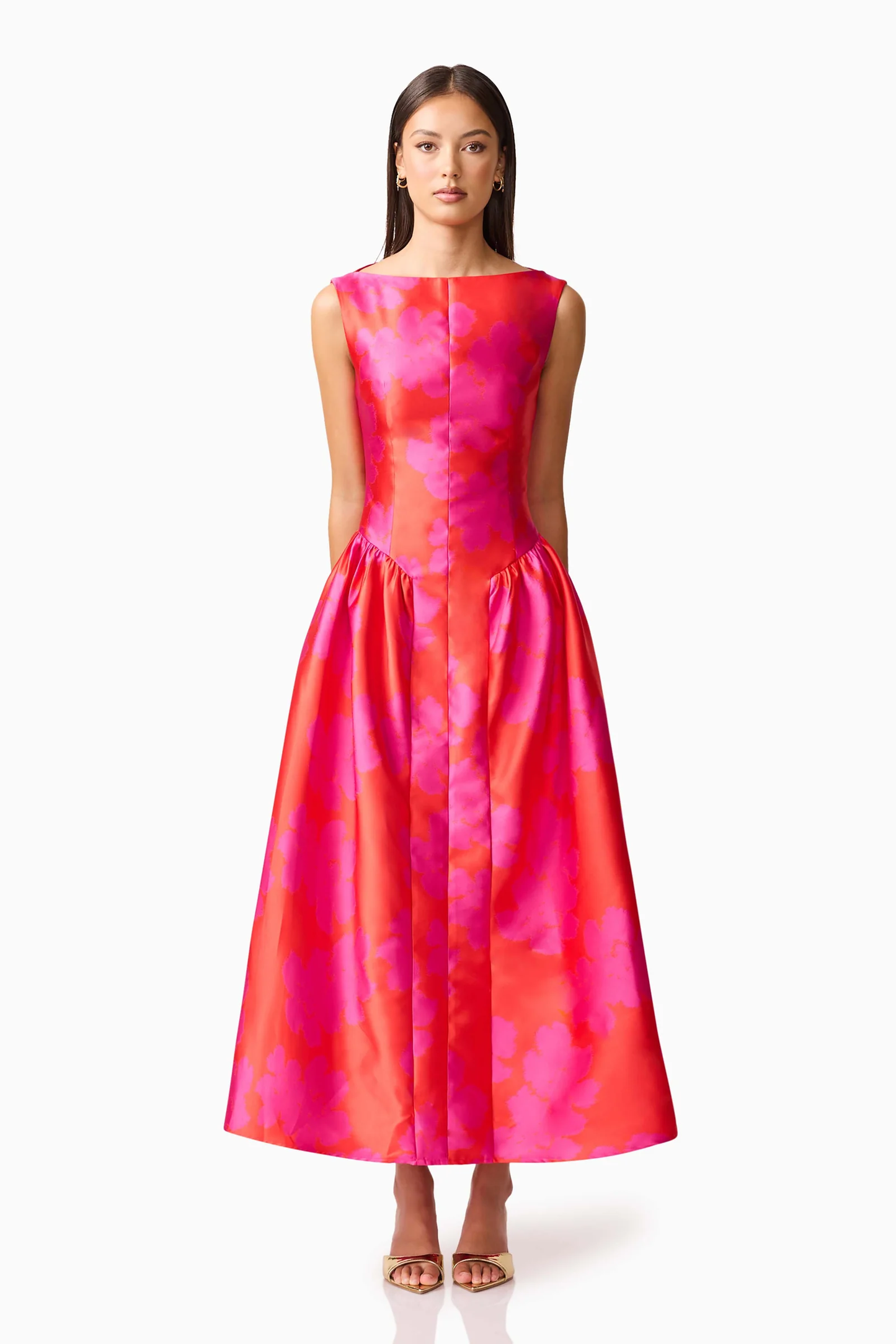 Elliatt Eloise A-Line Midi Dress in Pink & Red