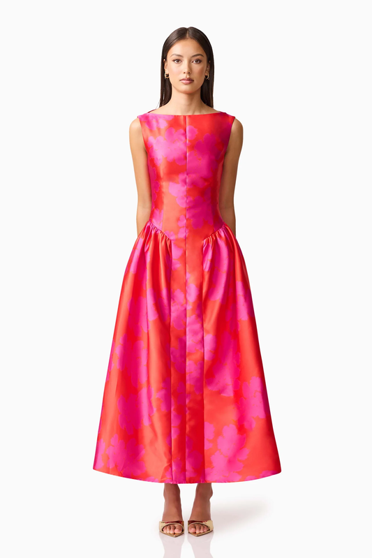 Elliatt Eloise A-Line Midi Dress in Pink & Red