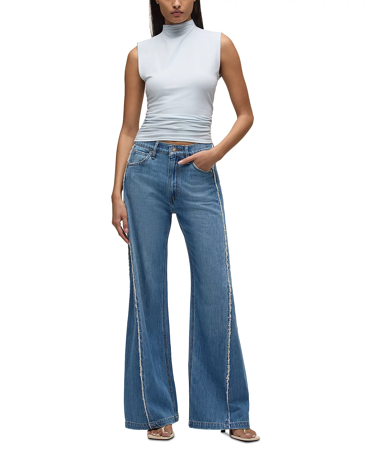 Jodie Wide Leg Frayed Seam Jeans in Unravel