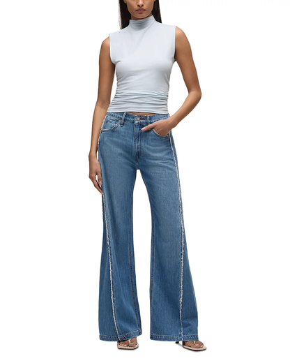 Jodie Wide Leg Frayed Seam Jeans in Unravel