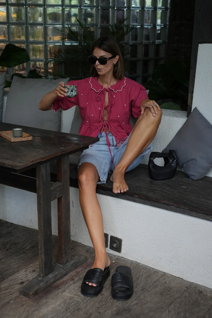 Seventy + Mochi Ana Tie Blouse in Vintage Red