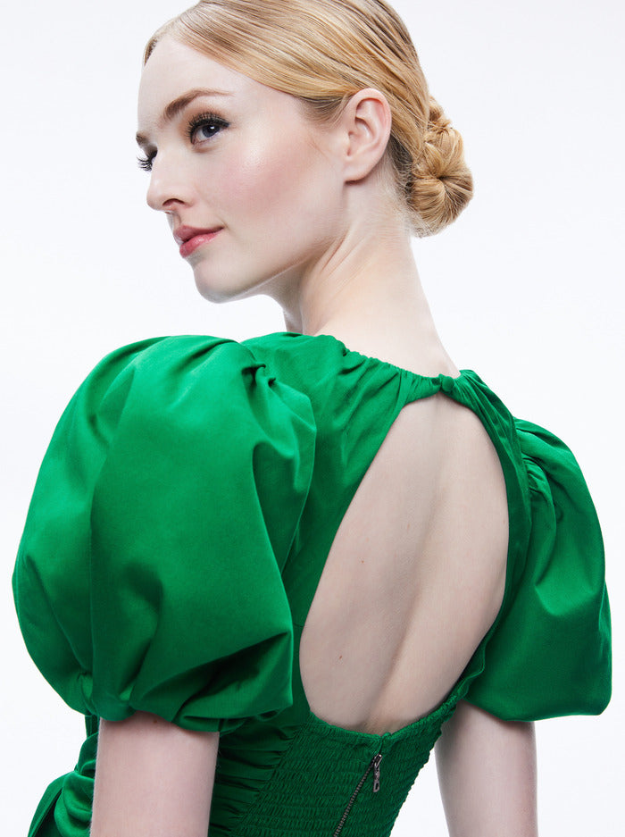 Alice & Olivia Kylan Puff Sleeve Mini Dress - Emerald Shop at the Mix Alice & Olivia Kylan Puff Sleeve Mini Dress - Emerald Shop at the Mix
