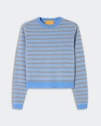Guest in Residence Pebble Stripe Shrunken Crew- Delft Blue
