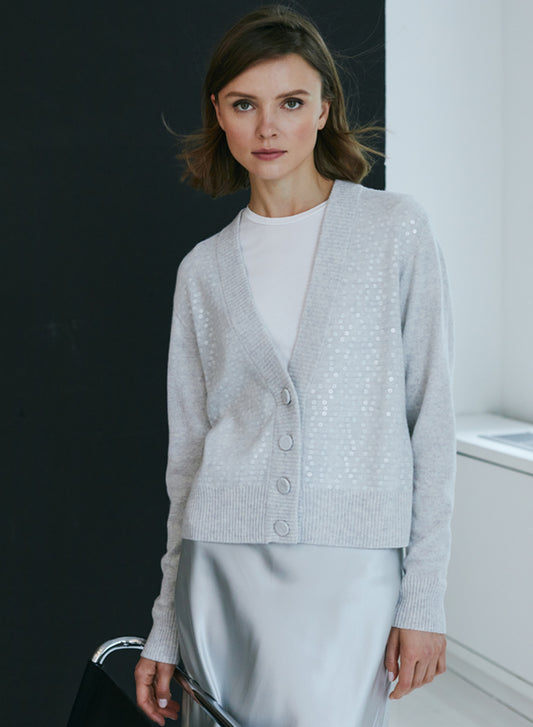 Autumn Cashmere Sheer Ilusion Sequin Cardigan