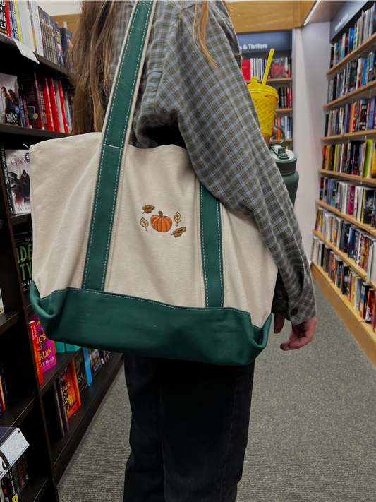 Fall Tote Bag, Canvas Tote, Embroidered Fall Bag