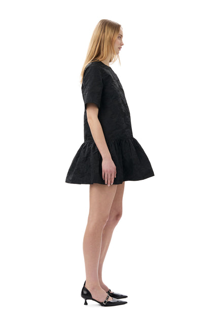 Ganni BLACK BOTANICAL JACQUARD OPEN-BACK MINI DRESS