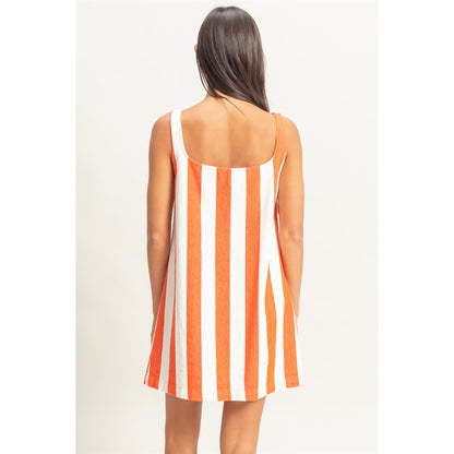 Striped Square Neck Woven Mini Dress