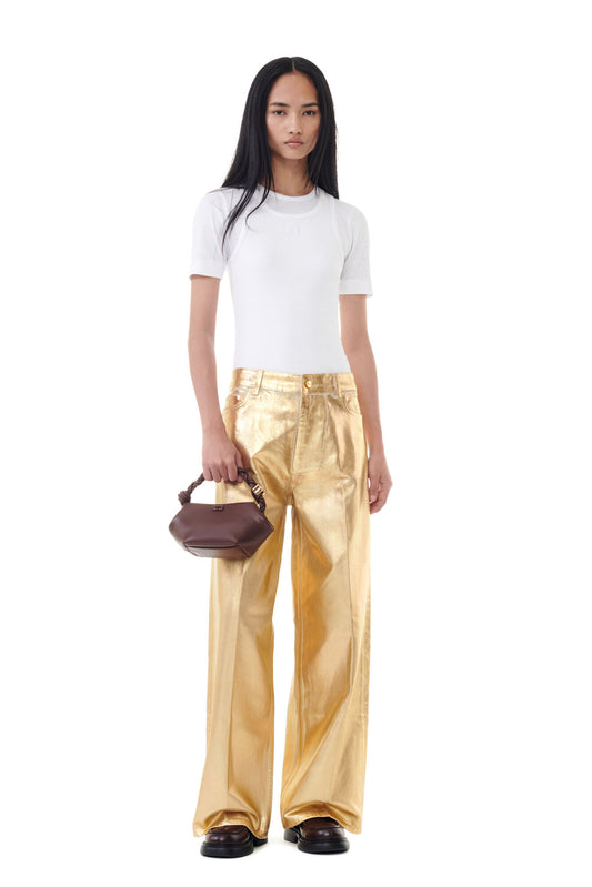 GANNI GOLD FOIL WIDE JEANS