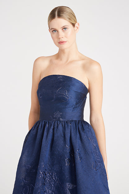 Monique Lhuillier Strapless Jacquard Long Dress