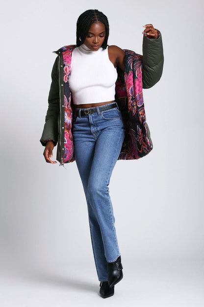 Reversible Thermal Puff Paisley Puffer Coat