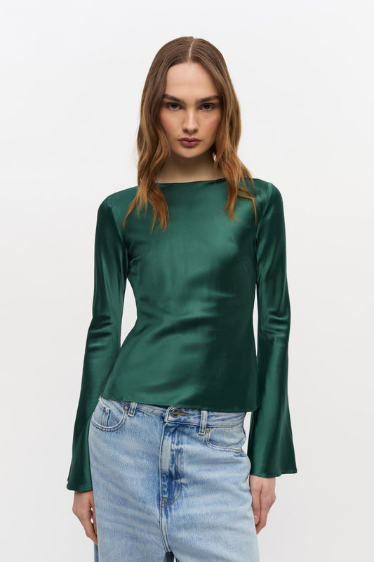 GANNI Pineneedle Green Satin Blouse