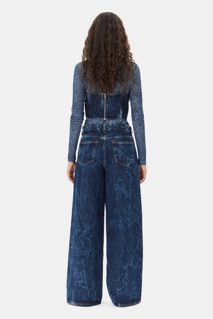 GANNI BLUE CRINKLED FUTURE DENIM MARRI JEANS