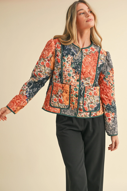 Exclusive Quilted Jacket with Floral Patchwork