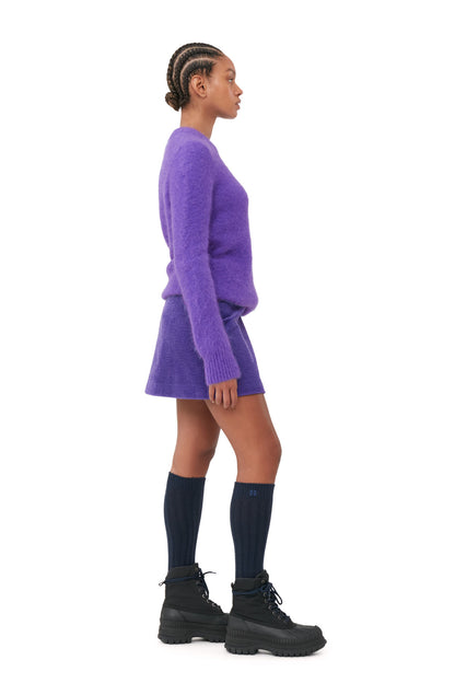 Ganni Purple Brushed Alpaca O-Neck