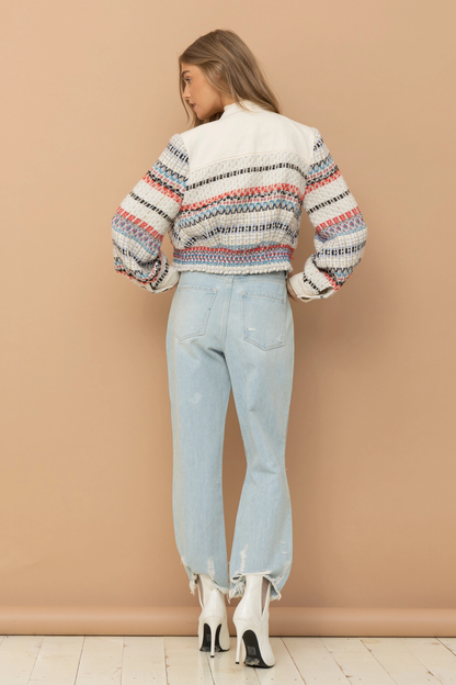 BLUE B TWEED CROP JACKET
