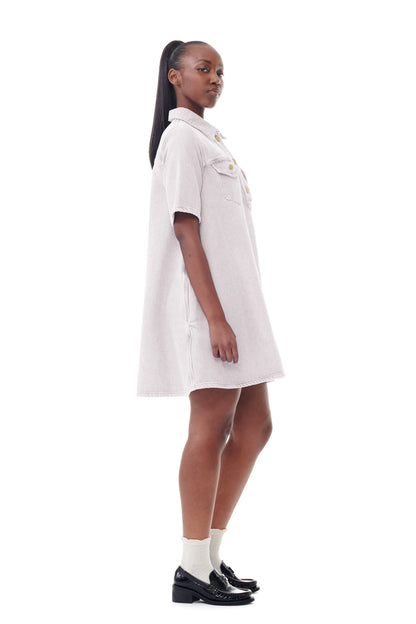 Ganni LIGHT PINK OVERDYED HEAVY DENIM MINI DRESS