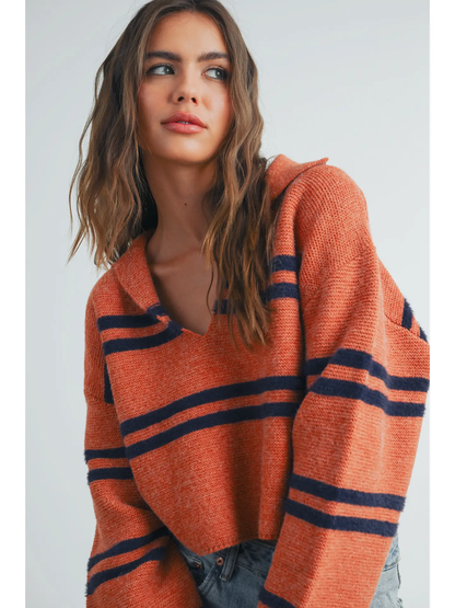 Buttermelon Stripe Sweater - Rust& Navy