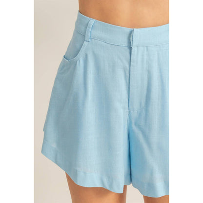Linen Mid-Rise Flared Shorts