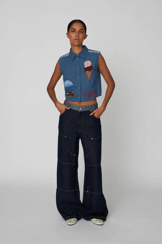 Stella Nova OUT OF OFFICE EMBROIDERED TOP - SUMMER BLUE