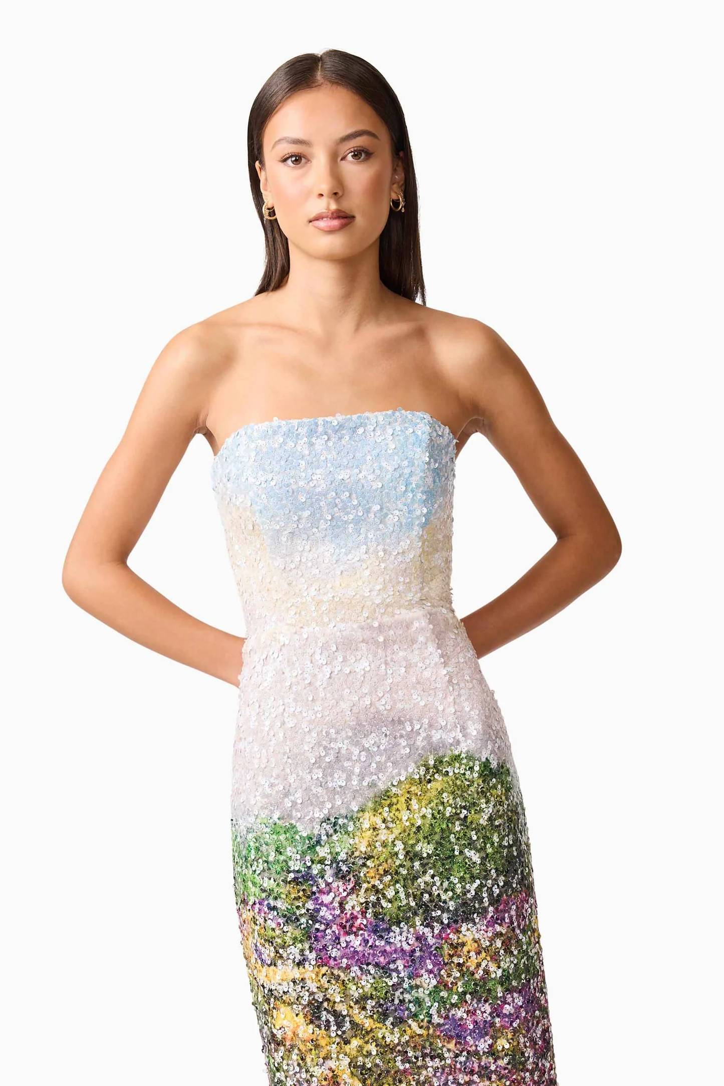 Elliatt Arden Strapless Midi Dress in Multi Ombre