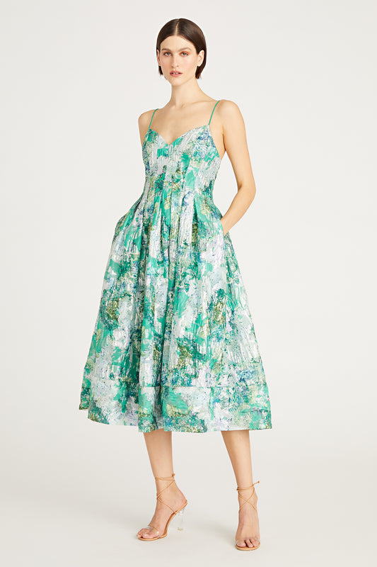 Monique Lhuillier Sage Jacquard Midi Dress