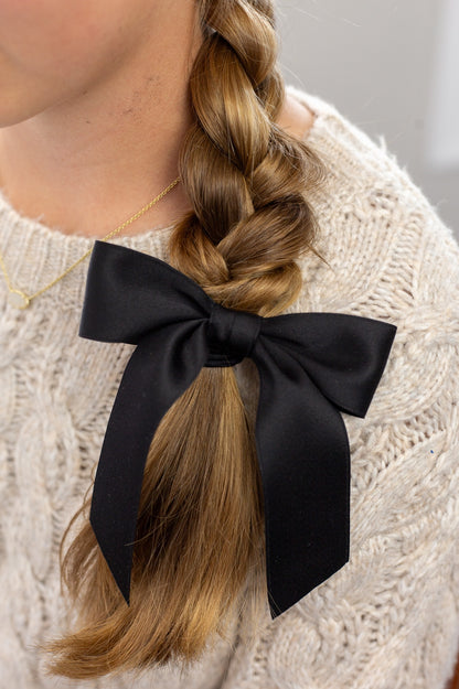 Delora Satin Bow Barrette - BLACK