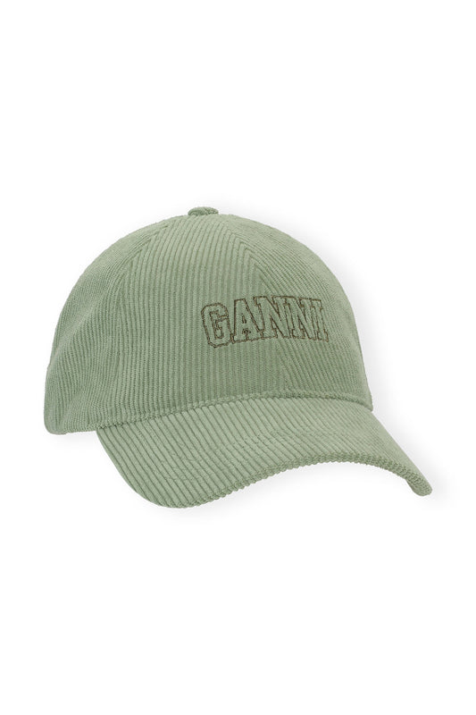 Ganni GREEN CORDUROY CAP HAT