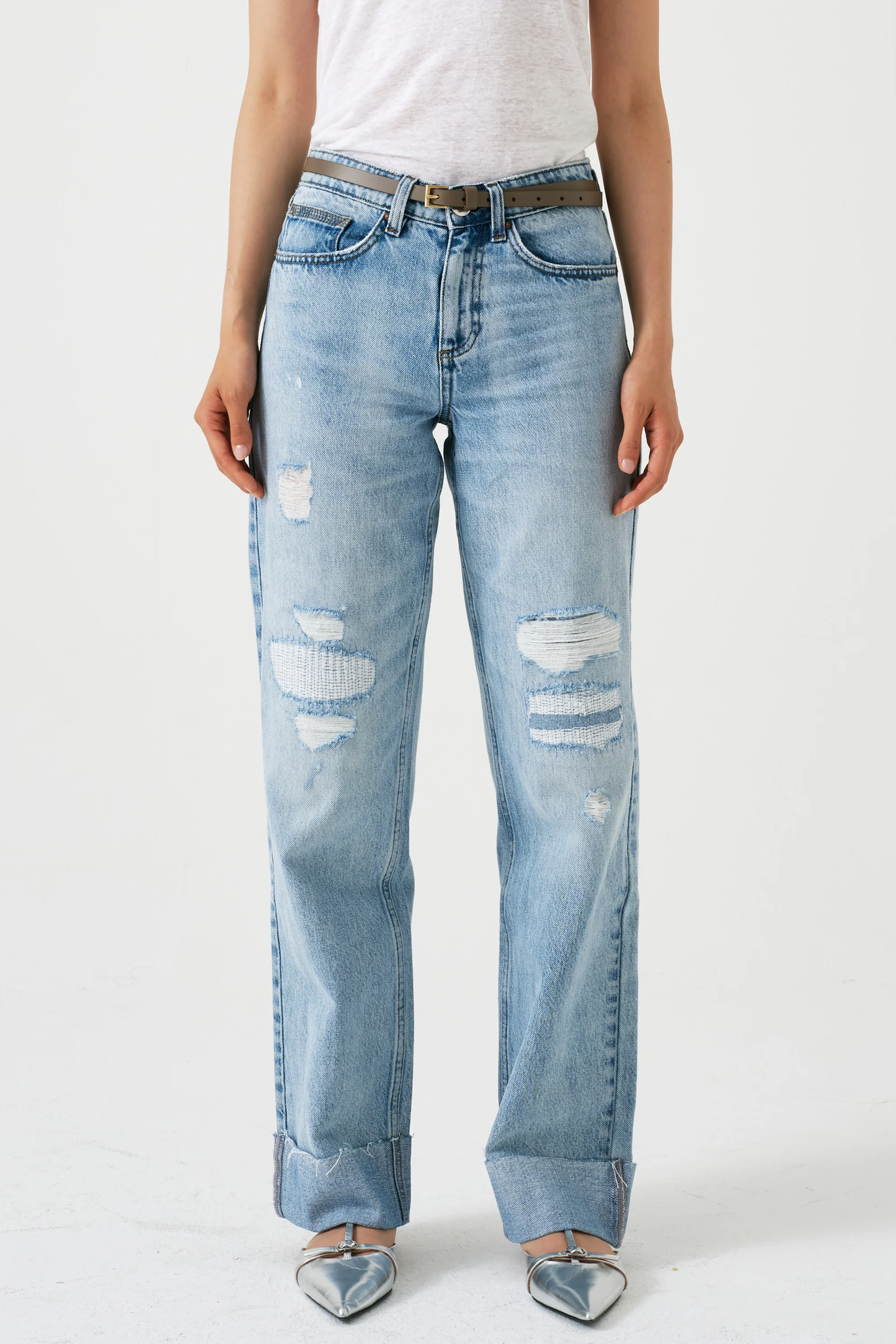SEVENTY + MOCHI Stevie Turn Up Jean in Vintage Destroyed Austin