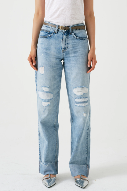 SEVENTY + MOCHI Stevie Turn Up Jean in Vintage Destroyed Austin